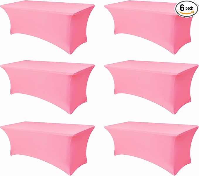 Enjoyidea Spandex Table Cloths for 8 Foot Rectangle Tables-6 Pack Fitted Stretch Pink Table Covers-Elastic Folding Tablecloths for Party, Vendor Booth Display, Banquet Buffet Event, Craft Trade Show