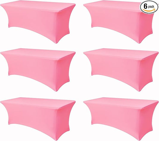 Enjoyidea Table Cover for 6 Foot Rectangle Tables-6 Pack Pink Fitted Stretch Tablecloth-Elastic Spandex Tablecloths for Party, Wedding, Vendor Booth Display, Banquet Buffet Event, Craft Trade Show