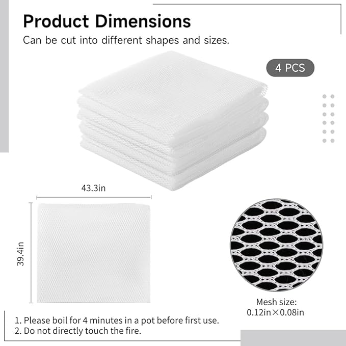 4 Pcs Rice Net, Sushi Rice Cooking Net, 43.3"×39.4" Fine Mesh Rice Cooker Napkins, Reusable Tetoron Rice Nets