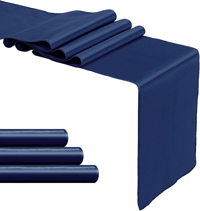 4-Pack Navy Blue Satin Table Runner 12 x 108 Inch Long Bright and Smooth Silk Fabric Table Runner for Wedding Banquet Birthday Party Decoration