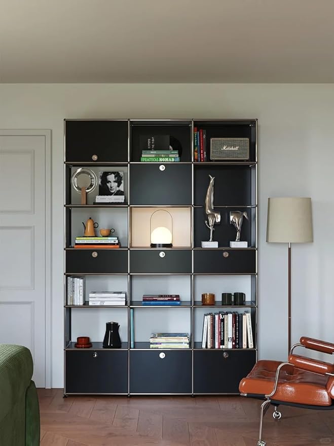 Modern Storage Cabinet Pantry Cabinet Versatile Free-Standing Organizer for Kitchen, Home, Office, Garage (Black E)