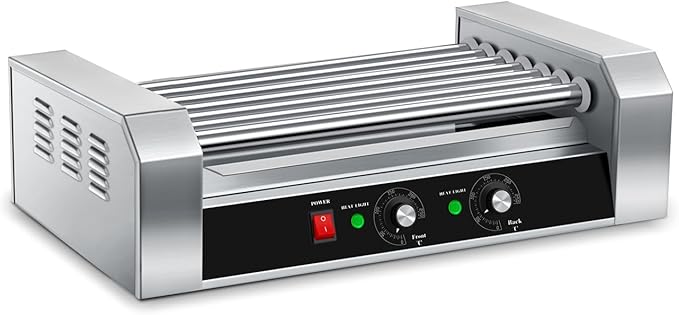 SYBO Hot Dog Roller, 18 Hot Dog 7 Roller Grill Cooker Machine with Removable Stainless Steel Drip Tray, 1000-Watts, Commercial Grade