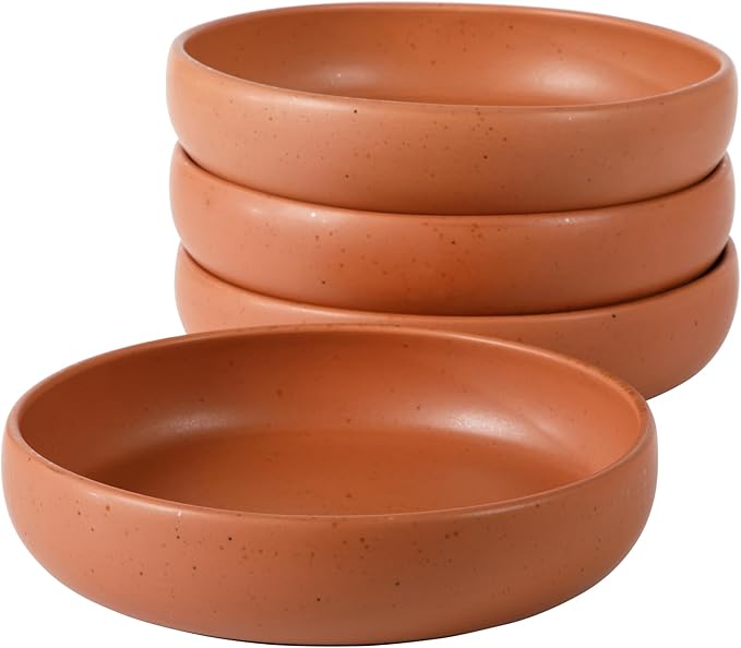 Bloomhouse - Two Time Oprah's Favorite Things Winner - Corsica Clay 4-Piece Dinner and Pasta Bowl Set ??Burnt Apricot Terracotta Stoneware for Meals, Serving & Everyday Use