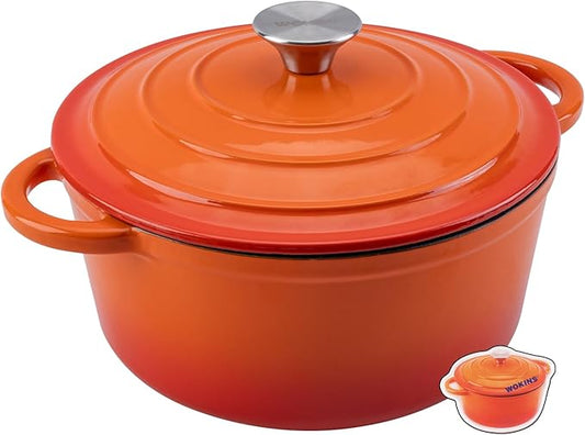 Enameled Cast Iron Dutch Oven Pot with Lid Heavy-Duty Cookware for Bread Baking,Braising,Stews,Roasting,Oven Safe up to 500째F,7QT,orange