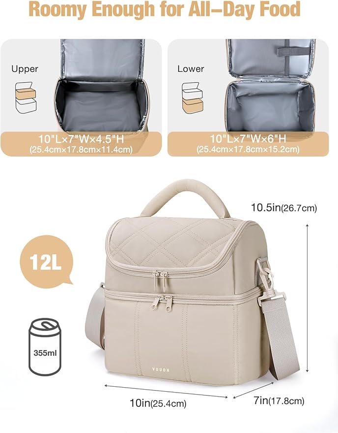 Vuudh Insulated Lunch Bags for Women, Quilted Lunch Box, Lightweight Puffy Padded Waterproof Lunch Tote, Reusable Lunch Cooler bag for Work Picnic Travel