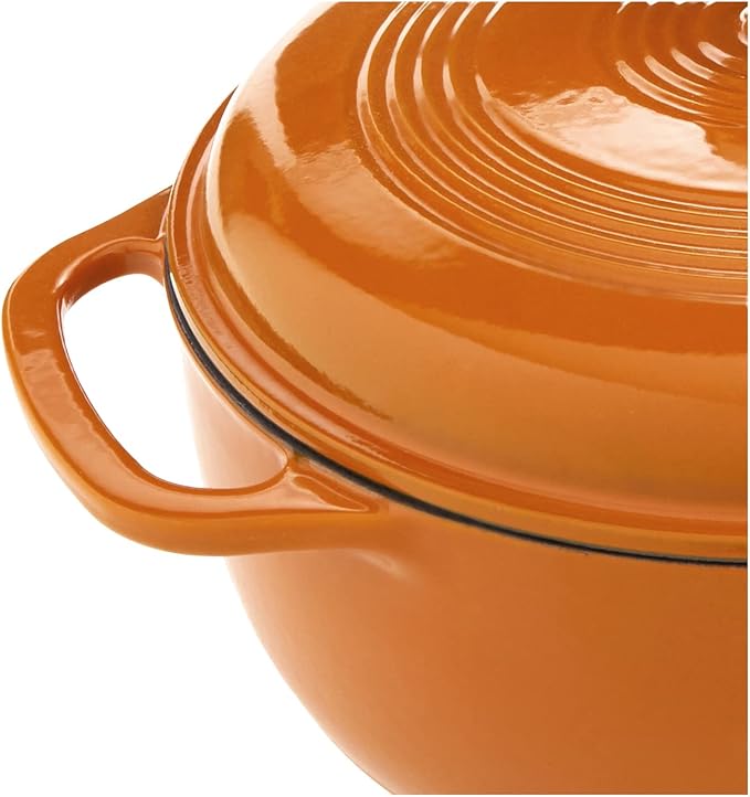 Lodge 6 Quart Enameled Cast Iron Dutch Oven with Lid ??Dual Handles ??Oven Safe up to 500째 F or on Stovetop - Use to Marinate, Cook, Bake, Refrigerate and Serve ??Apricot