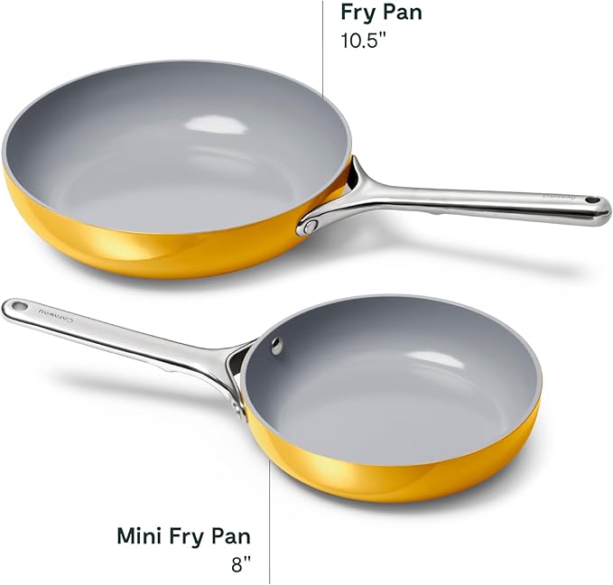 Caraway Fry Pan Duo - Nonstick Ceramic Frying Pan (8" & 10.5?? - Non Toxic, PTFE & PFOA Free - Oven Safe & Compatible with All Stovetops (Gas, Electric & Induction) - Marigold