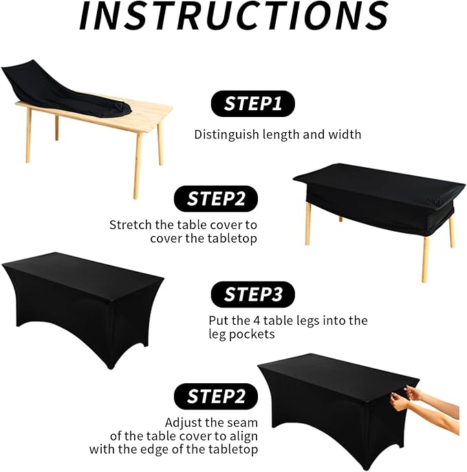 Fixwal 10 Pack Black Table Cloths Rectangle 8FT, Spandex Table Covers, Table Cloths for 8 Foot Rectangle Tables, Fitted Tablecloth (96Lx30Wx30H Inch)