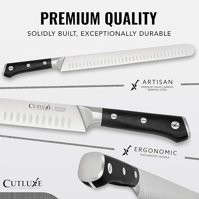 Cutluxe Carving Knife Set for BBQ & Brisket ??Razor Sharp German Steel Slicing and Boning Knife for Meat Cutting, Full Tang & Ergonomic Handle, Grilling Gifts for Men ??Artisan Series