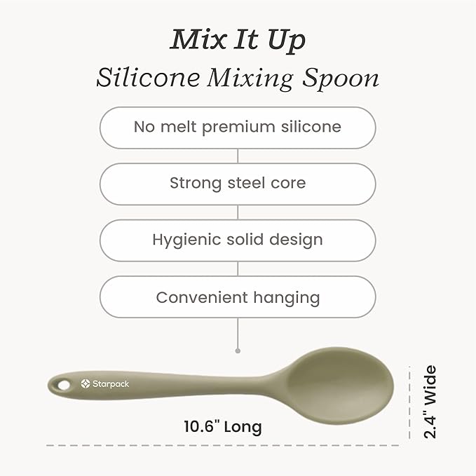 Starpack 'Mix it Up' Premium Silicone Cooking Spoons - Silicone Mixing Spoons for Baking Heat Resistant 600째F - Kitchen Spoons for Nonstick Cookware - Silicone Serving Spoons - Rubber Stirring Spoon