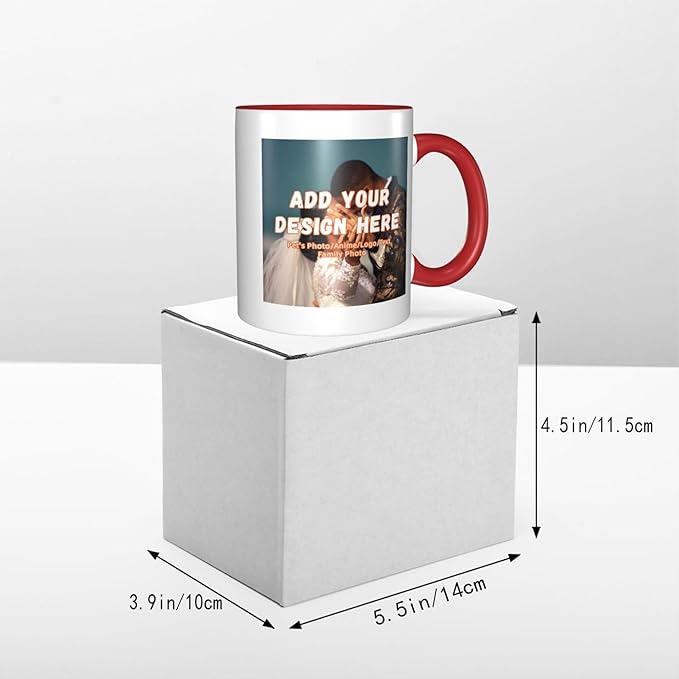 Customizable Mugs and Coffee Cups with Various Creative Designs Customize Your Photos Images Texts Partial or Full-Size Printing (Partial, Red)