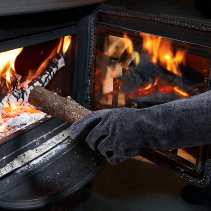 OZERO 932째F Heat Resistant Welding Gloves 16 inches Cowhide Leather - Long Sleeve and Insulated Lining BBQ Glove for Tig Welder/Mig/Grill/Barbecue/Stove Black-gray