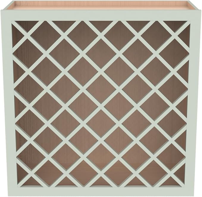 Solid Wood RTA Wine Bottle Rack Wall Cabinet with Lattice Panels - Wine Bottle Holder Storage for Bar, Pantry, or Dining Room and Kitchen(Jade Green, 24?쓂 횞 12?쒭 횞 30?쒱)
