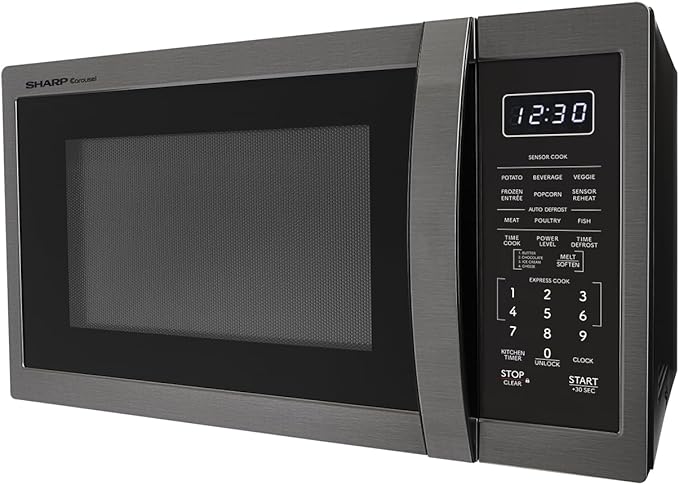 SHARP Countertop Microwave Oven with Removable 12.4" Carousel Turntable, 1.4 Cubic Feet, 1100 Watt, Black Stainless Steel