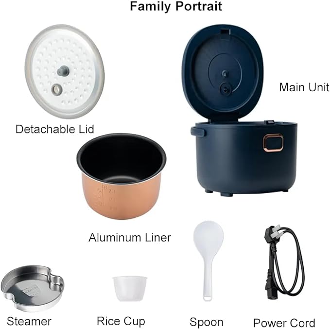 Mini Rice Cooker,2L Portable Travel For Car/Truck/Home,Multicooker 24h Keep Warm,12V/24V/110V Small with Steam Tray(Blue)