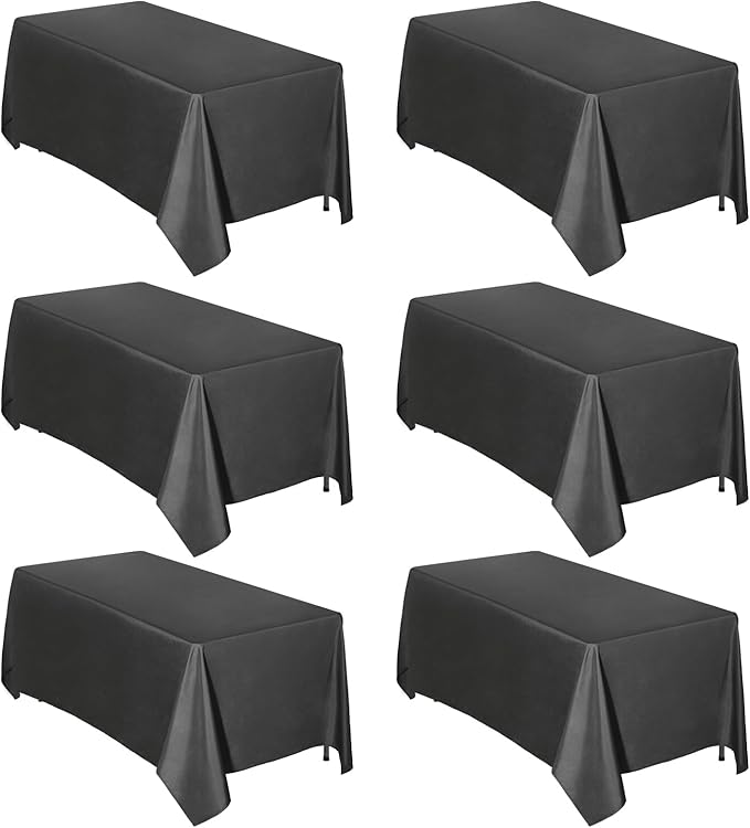 Easy-Going 6 Pack Black Tablecloths 90x132 Inch for 8 Ft Rectangle Table, Washable Polyester Waterproof Stain Resistant Table Cloth, Decorative Table Cover for Kitchen, Dining Tables, Events