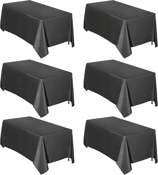 Easy-Going 6 Pack Black Tablecloths 90x132 Inch for 8 Ft Rectangle Table, Washable Polyester Waterproof Stain Resistant Table Cloth, Decorative Table Cover for Kitchen, Dining Tables, Events