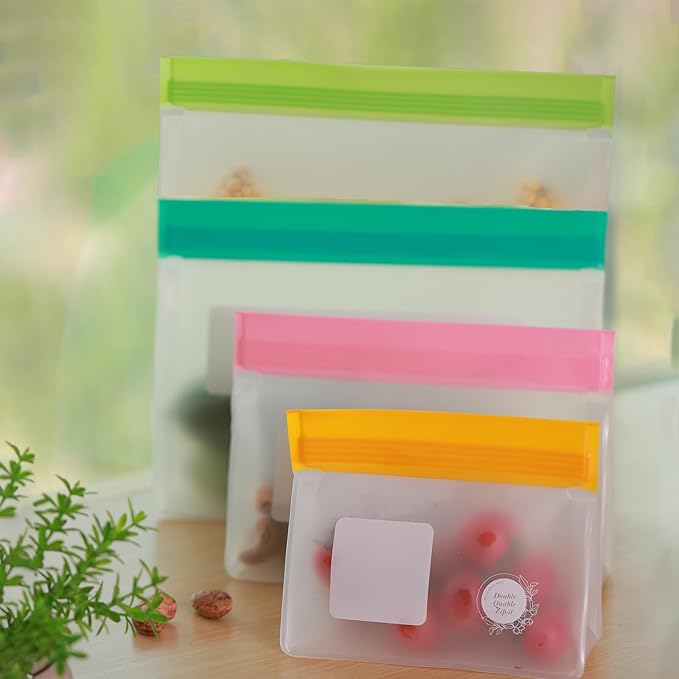 Reusable Food Storage Bags ??10-Pack Stand-Up, BPA-Free, Freezer, Dishwasher Safe & Eco-Friendly ??5 Gl, 5 L Bags ??Airtight Leakproof Ziplock Bags for Kitchen Storage (Multicolor)