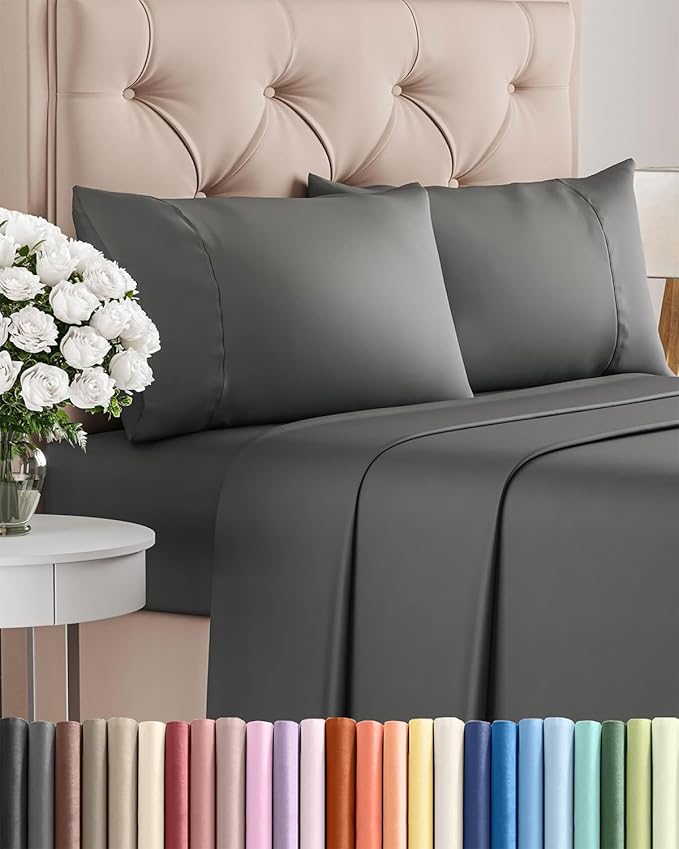 Twin 4 Piece Sheet Set - Cooling & Breathable Bed Sheets - Hotel Luxury Bed Sheets for Women, Men, Kids & Teens - Comfy Bedding w/Deep Pockets & Easy Fit - Soft & Wrinkle Free - Twin Charcoal Sheets