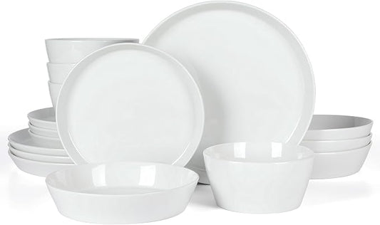 Martha Stewart Selma Chip & Scratch Resistant Dinnerware Set ??White Plates and Bowls, Durable Dishwasher and Microwave Safe Dishes Set for Everyday Use