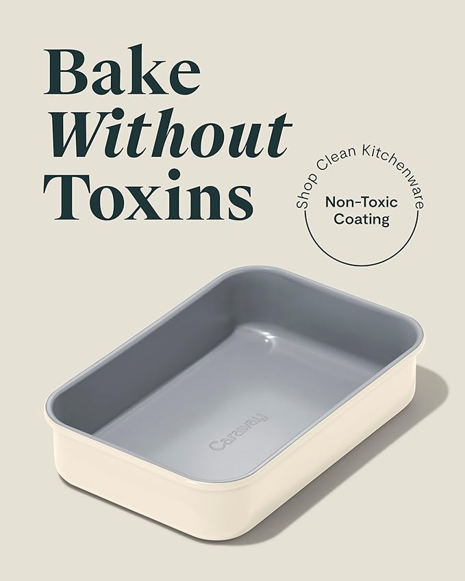 Caraway Nonstick 9??x 6.5??Small Rectangle Baking Pan ??Non-Toxic, PTFE & PFOA Free ??Aluminized Steel Core ??Deep Ceramic Baking Pan for Casseroles, Lasagna & More - Cream