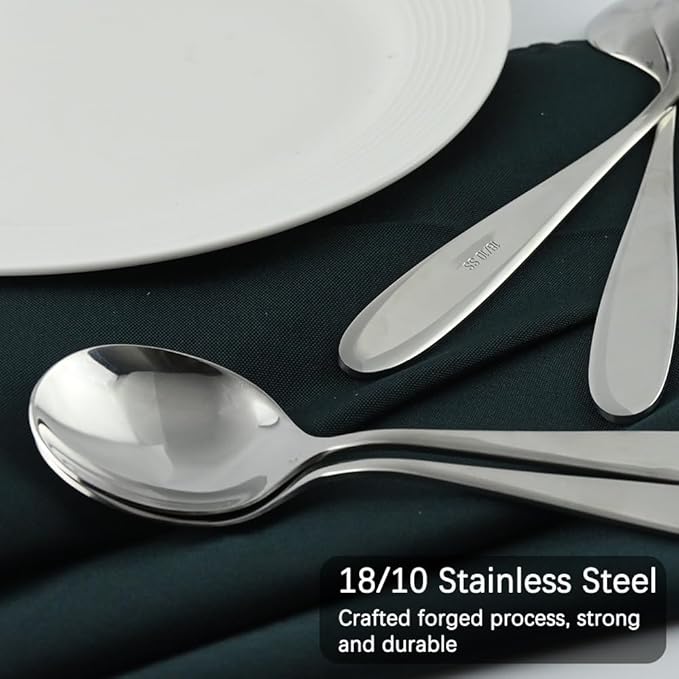 18/10 Stainless Steel Soup Spoons, 7.3-in Deep Heavy Weight Round Soup Thick Spoons, Suitable for Cereal Bouillon Milk Soup Hot Chocolate Dinner Guest, Pack of 8