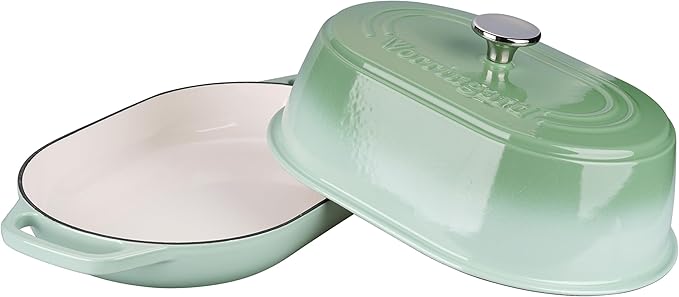 Enameled Cast Iron Dutch Oven Pot with Dome Lid, Oval Bread Oven for Homemade Sourdough Bread Baking, Oven Safe up to 500째F, 6 Quart, Green