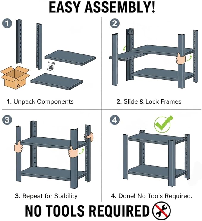 Storage Shelving Unit Height Adjustable No-Tool Assembly,Heavy Duty Garage Shelves Metal Organizer Utility Rack for Kitchen Pantry Basement Pantry Warehouse Laundry Black 15.8" H x 15.8" W x 12" D