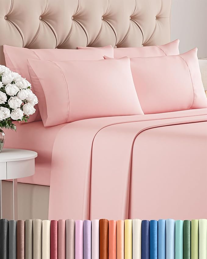 Queen 6 Piece Sheet Set - Cooling & Breathable Bed Sheets - Hotel Luxury Bed Sheets for Women, Men, Kids & Teens - Bedding with Deep Pockets & Easy Fit - Soft and Wrinkle Free - Queen Baby Pink Sheets