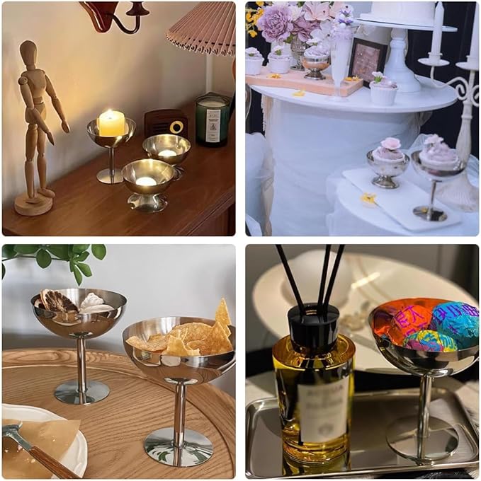 Hapivida Ice Cream Cup, 7oz/200ml Stainless Steel Serving Dessert Bowls Silver Ice Cream Dish Sauce Bowls Footed Yogurt Snack Candy Cups for Salad Fruit Pudding