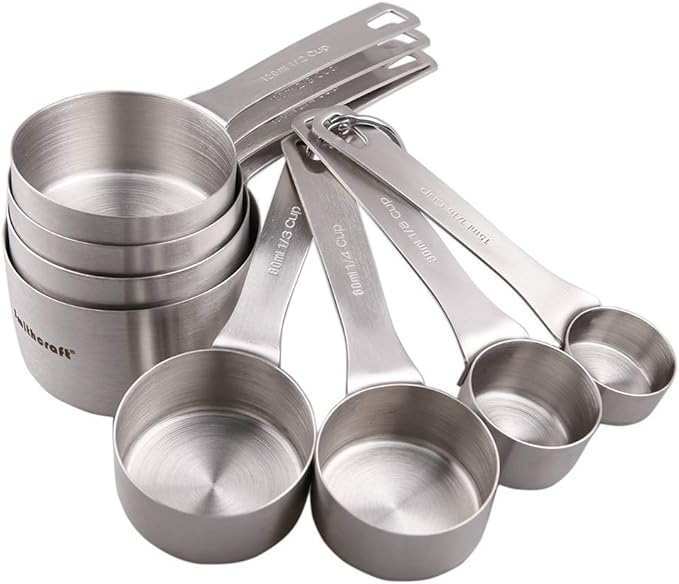 Smithcraft Measuring Cup Set of 8, 18/8 Stainless Steel Measuring Cups for Kitchen & Baking, Heavy Duty Metric & US Measure Cups Set with 2/3 Cup & 3/4 Cup Meaure Cups