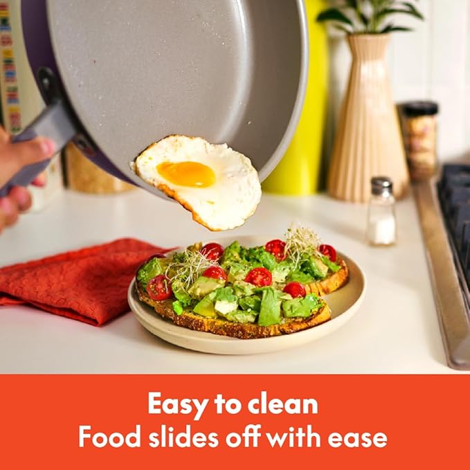 bella 9 Piece Ceramic Nonstick Cookware Set, Fits-anywhere??Kitchenware w EverGood??Coating, Dishwasher & Oven Safe, All Stovetops Compatible, Stackable Design, Cool Touch Handles, Surf
