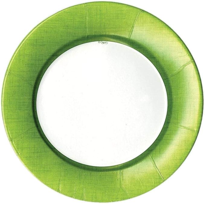 Caspari Linen Border Paper Dinner Plates in Moss Green - Pack of 8