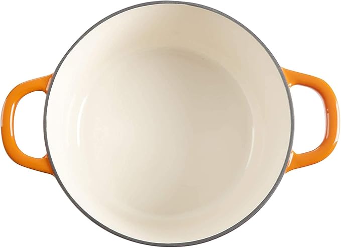 Crock-Pot Artisan 5-Quart Round Enameled Cast Iron Dutch Oven ??Sunset Orange, Durable Heavy-Duty Cookware for Slow Cooking, Roasting, Baking with Lid