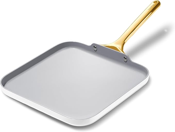 Caraway Square Griddle Pan - 11??Square Pan - Non-Stick Ceramic Coated - Non Toxic, PTFE & PFOA Free - Oven Safe & Compatible with All Stovetops - White
