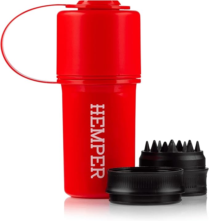 Hemper Keeper 3?멼n?? Herb Grinder with Dual Storage Container - Smell?멠roof, Airtight & Water?멢esistant - Built?멗n Removable Grinder, Dual Compartments for Flower & Ground - (Red)