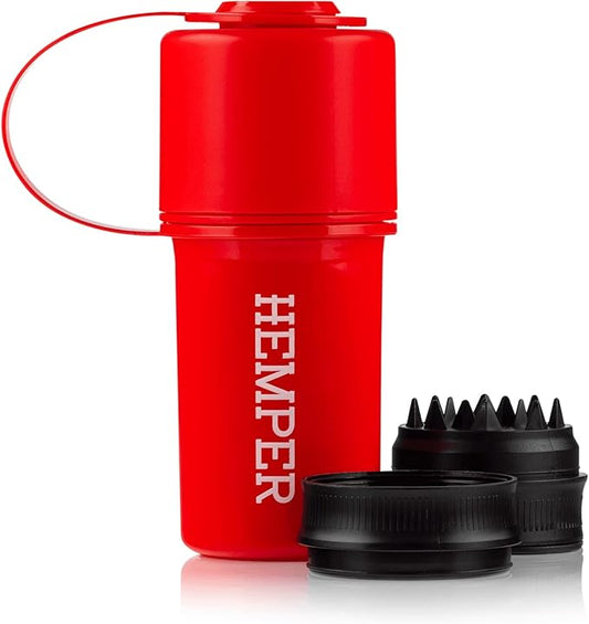 Hemper Keeper 3?멼n?? Herb Grinder with Dual Storage Container - Smell?멠roof, Airtight & Water?멢esistant - Built?멗n Removable Grinder, Dual Compartments for Flower & Ground - (Red)