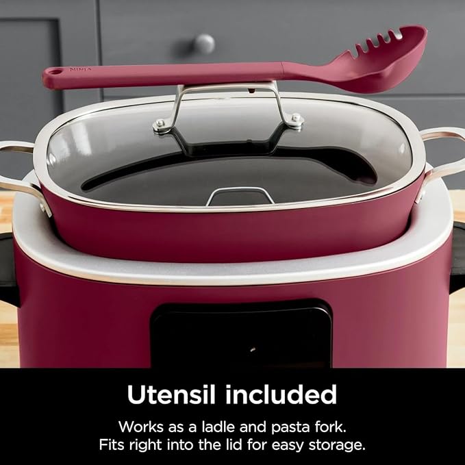 Ninja Foodi PossibleCooker PRO MC1000 8.5Qt Multicooker 8 in 1 Slow Cooker,Warmer, Glass Lid, Integrated Spoon, Nonstick (Cherry)