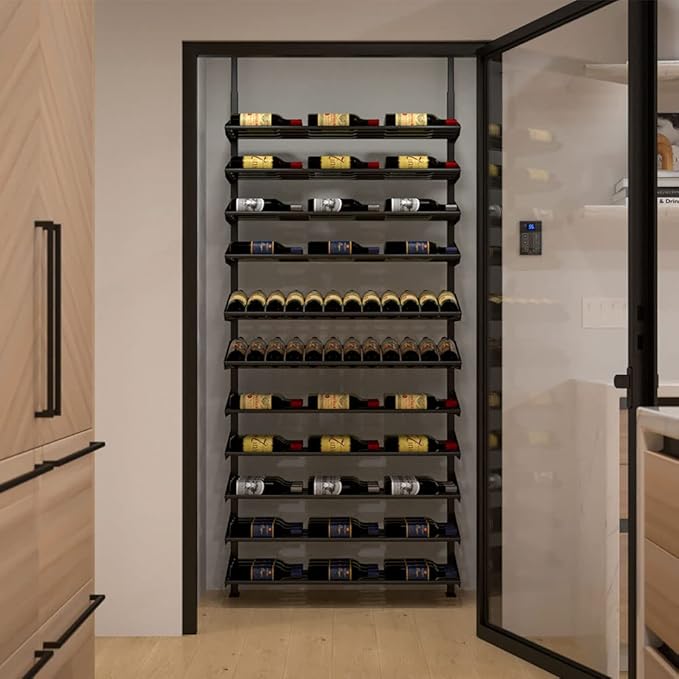 Ultra Wine Racks Showcase Bespoke Wine Display - Black, Storage for 105 Bottles, Horizontal & Display Rows, Wine Rack for Wine Cellars, Home Bars, & Dining Rooms