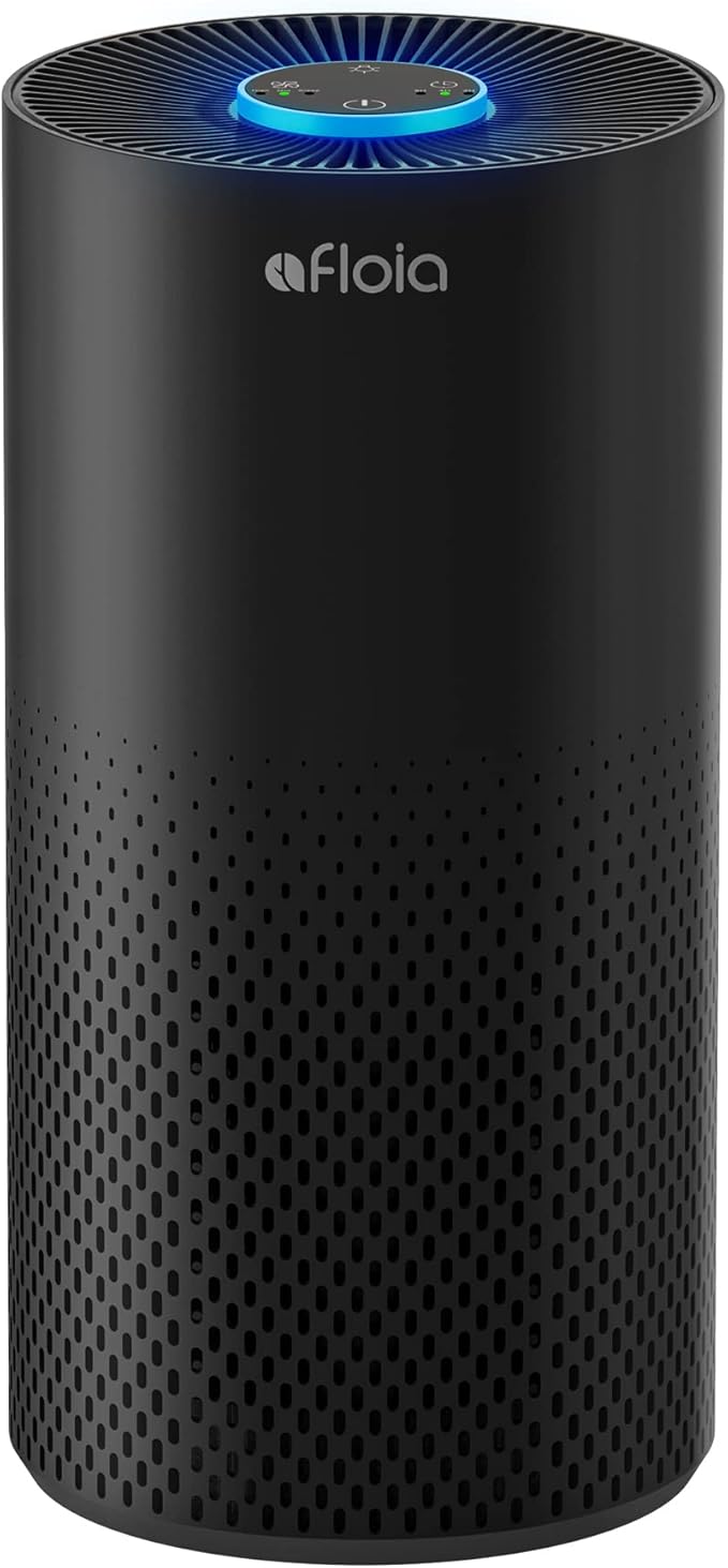 Afloia Air Purifiers for Home Large Room Up to 1076 Ft짼, 3-Stage Filter Air Purifiers for Bedroom 22 dB, Air Purifiers for Pets Dust Dander Mold Pollen Odor Smoke, Kilo Black, 7 Colors Light