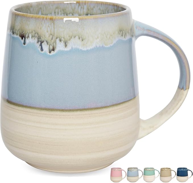 Bosmarlin Extra Large Ceramic Coffee Mug, 23 Oz, Dishwasher and Microwave Safe, Oversized Big Tea Cup, Reactive Glaze (Light Blue)