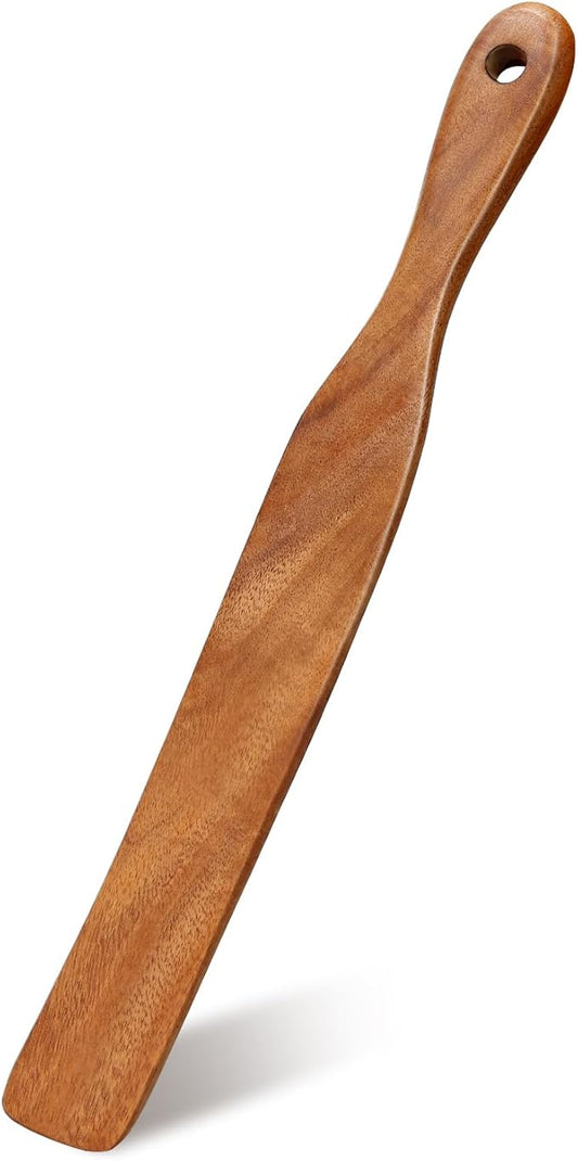 Skinny Wooden Spurtle for Sourdough Starter, Spreading, Baking, Mixing Sourdough Spoon Stirring Stick Teak Wood Bread Spatula for Cooking Utensils Flat Spurtles Kitchen Tools Scraper Jar Spatulas