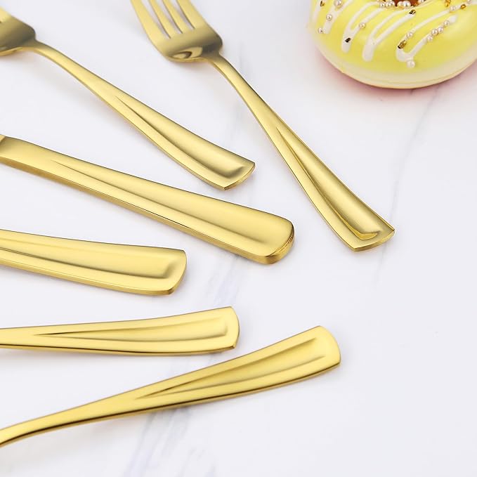 GoGeiLi 13-Inch Gold Cake Knife and Server Set with 4 Salad Forks, 18/0 Stainless Steel Wedding Cake Cutting Set for Wedding, Birthday, Anniversary, Mirror Polished, Dishwasher Safe