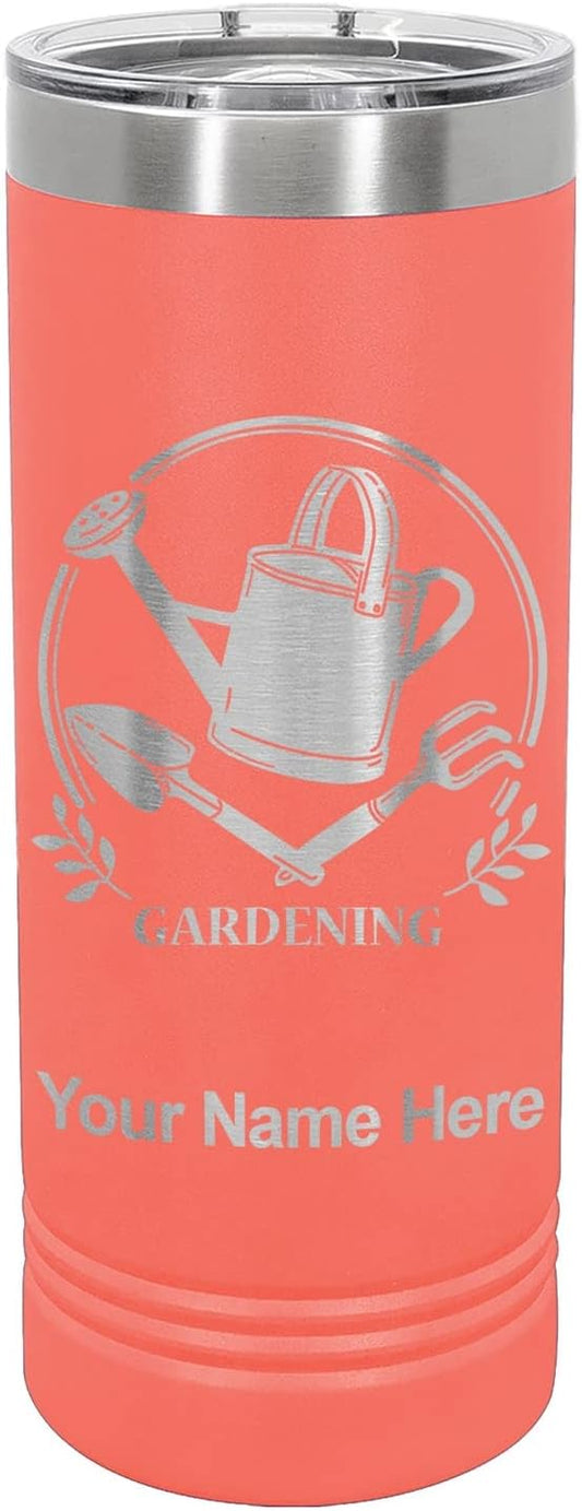 LaserGram 22oz Vacuum Insulated Skinny Tumbler, Gardening, Personalized Engraving Included (Coral)