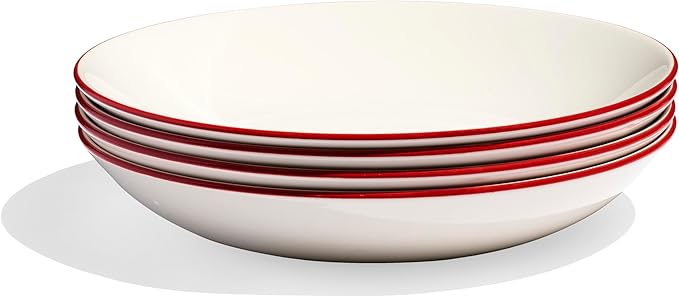 Made In Cookware - Set of 4 - Entr챕e Bowls - White With Red Rim - Porcelain - Crafted in England