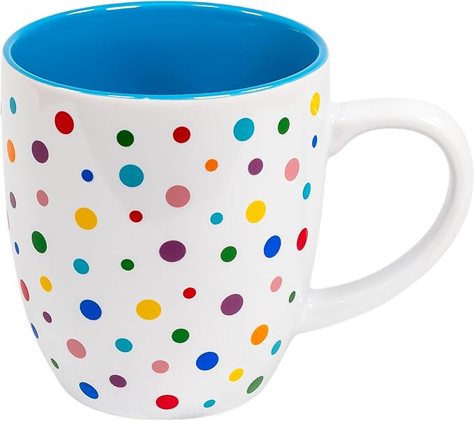 Denim Blue Cute Mug with Confetti Rainbow Sprinkles | Birthday Cake Coffee Cup Gift | Large Ice cream Cup | Dunkin Donuts Coffee Mugs With Fun Polka Dot Pattern