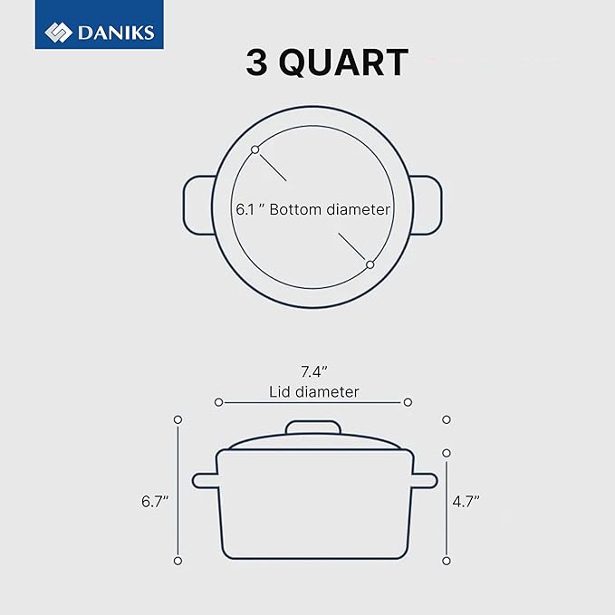 Daniks Classic 3 Quart Stainless Steel Stock Pot with Glass Lid, Tri-Ply Bottom for Even Heating, Induction Compatible, Dishwasher Safe