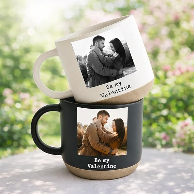 Custom Valentine Pottery Mug with Photo, Personalized Couple Coffee Cups, Custom Valentine Gifts for Girlfriend Boyfriend, Personalized Gifts for Couple