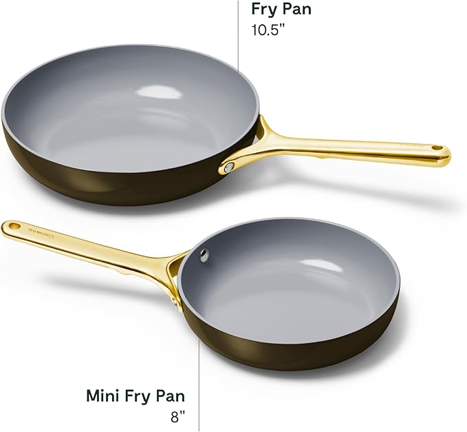 Caraway Fry Pan Duo - Nonstick Ceramic Frying Pan (8" & 10.5?? - Non Toxic, PTFE & PFOA Free - Oven Safe & Compatible with All Stovetops (Gas, Electric & Induction) - Black