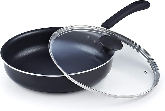 Cook N Home 10.5-Inch/3.5 Quart Nonstick Deep Saute Fry Pan/Jumbo Cooker with Lid, Black
